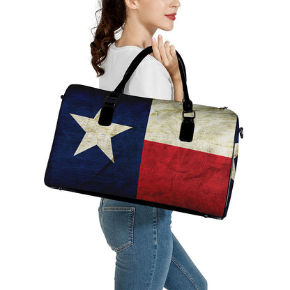 Texas Flag Print Leather Duffle Bag