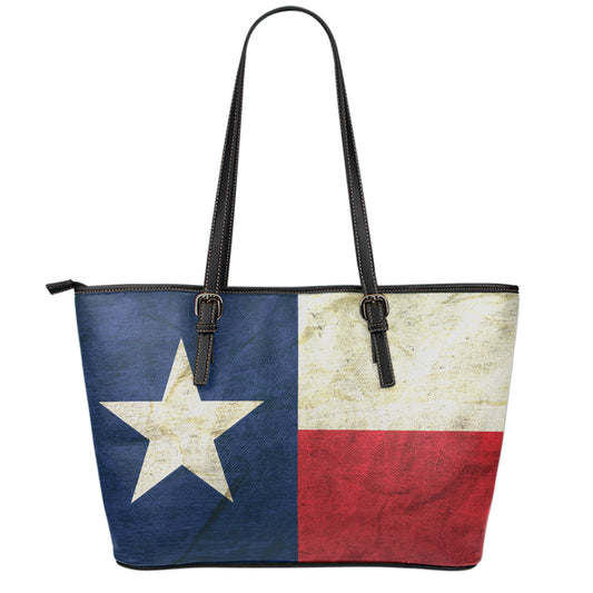 Texas Flag Print Leather Tote Bag