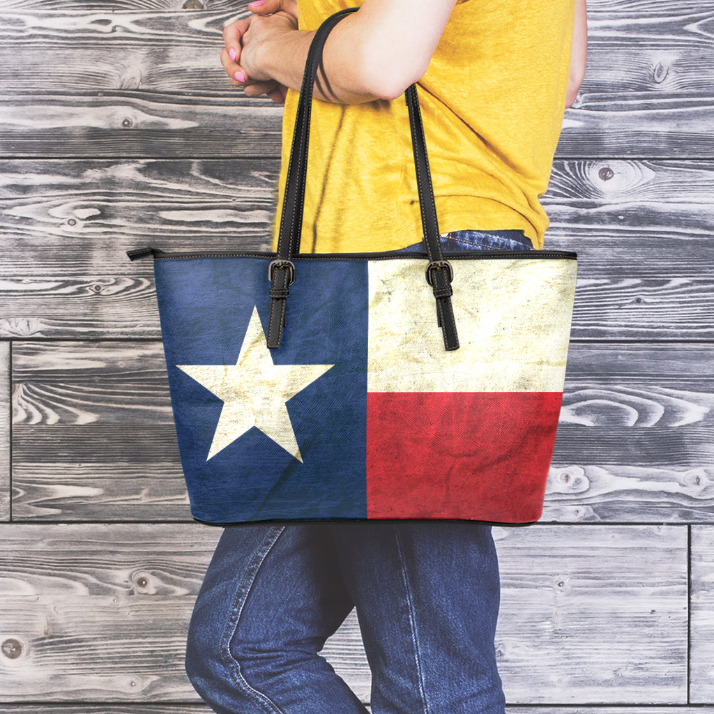 Texas Flag Print Leather Tote Bag