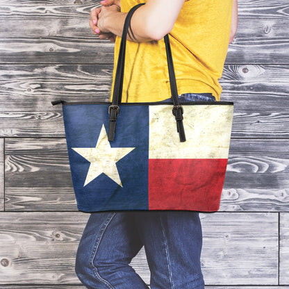Texas Flag Print Leather Tote Bag