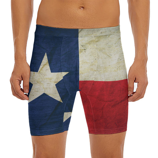 Texas Flag Print Men's Long Boxer Briefs