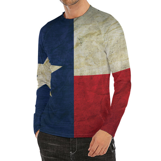 Texas Flag Print Men's Long Sleeve Rash Guard