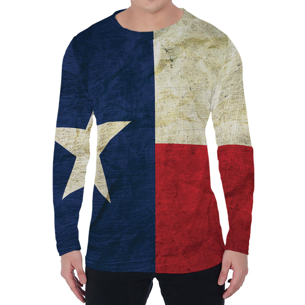 Texas Flag Print Men's Long Sleeve T-Shirt