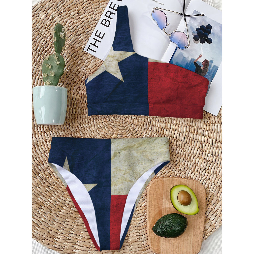 Texas Flag Print One Shoulder Bikini Top