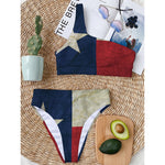 Texas Flag Print One Shoulder Bikini Top