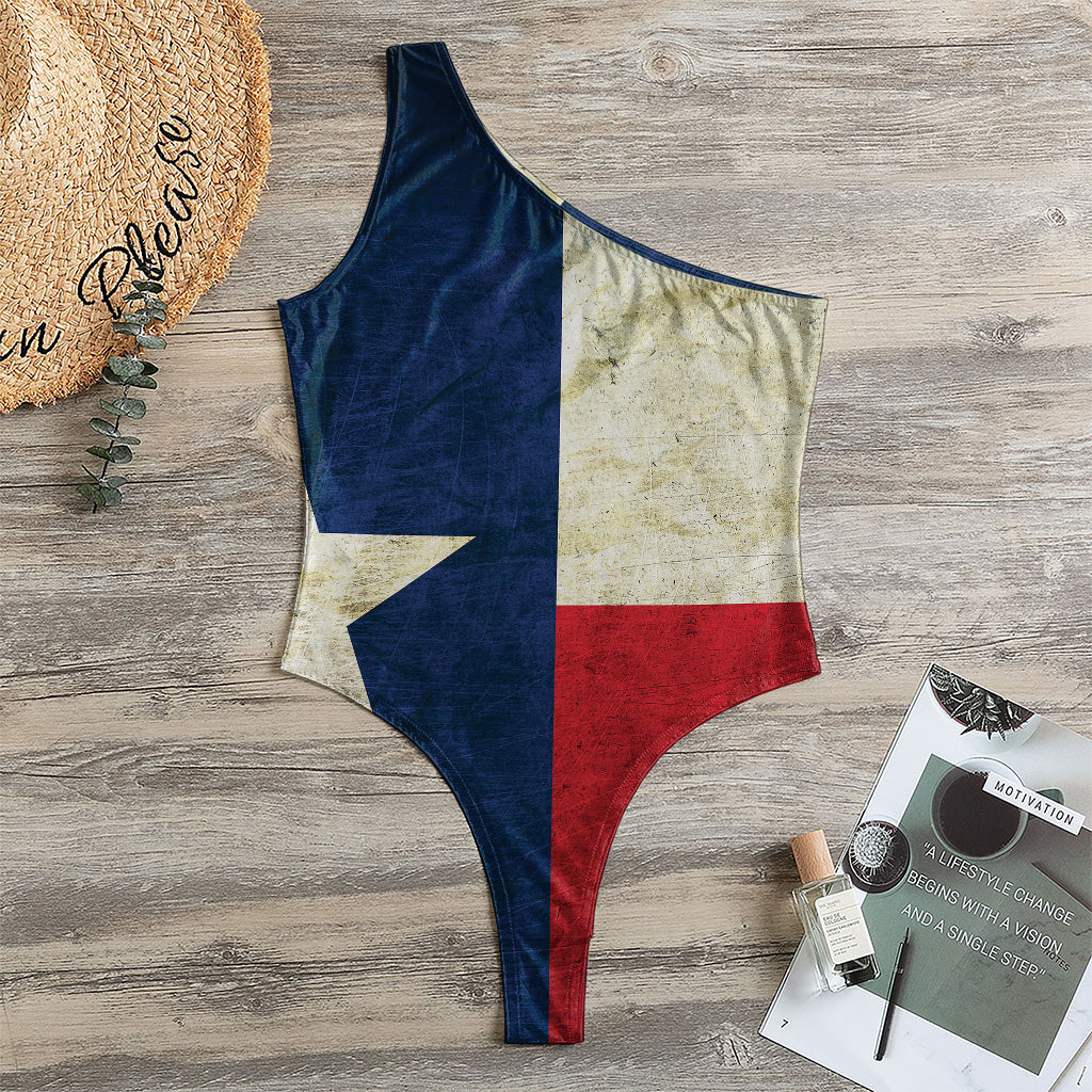 Texas Flag Print One Shoulder Bodysuit