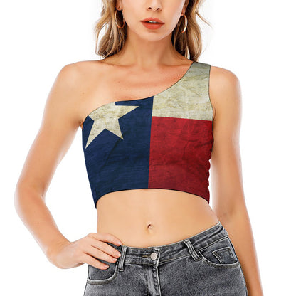 Texas Flag Print One Shoulder Crop Top