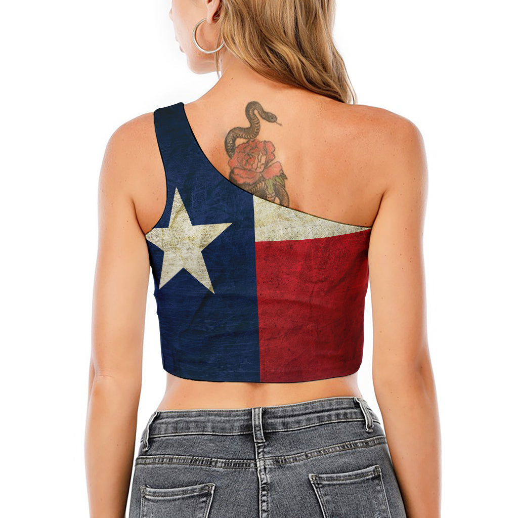 Texas Flag Print One Shoulder Crop Top