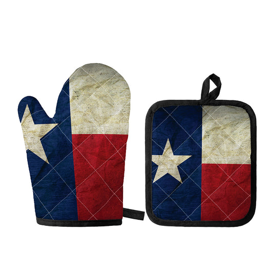 Texas Flag Print Oven Mitt And Pot Holder Set