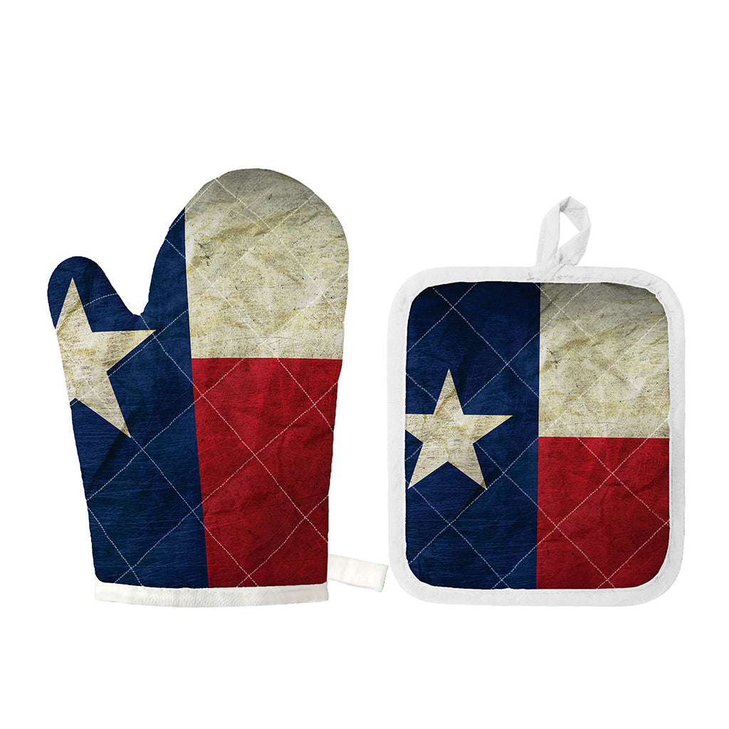 Texas Flag Print Oven Mitt And Pot Holder Set
