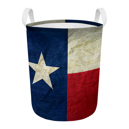 Texas Flag Print Round Laundry Basket