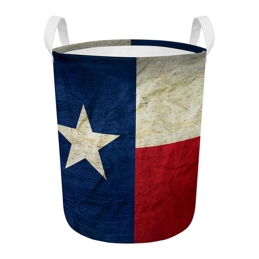 Texas Flag Print Round Laundry Basket