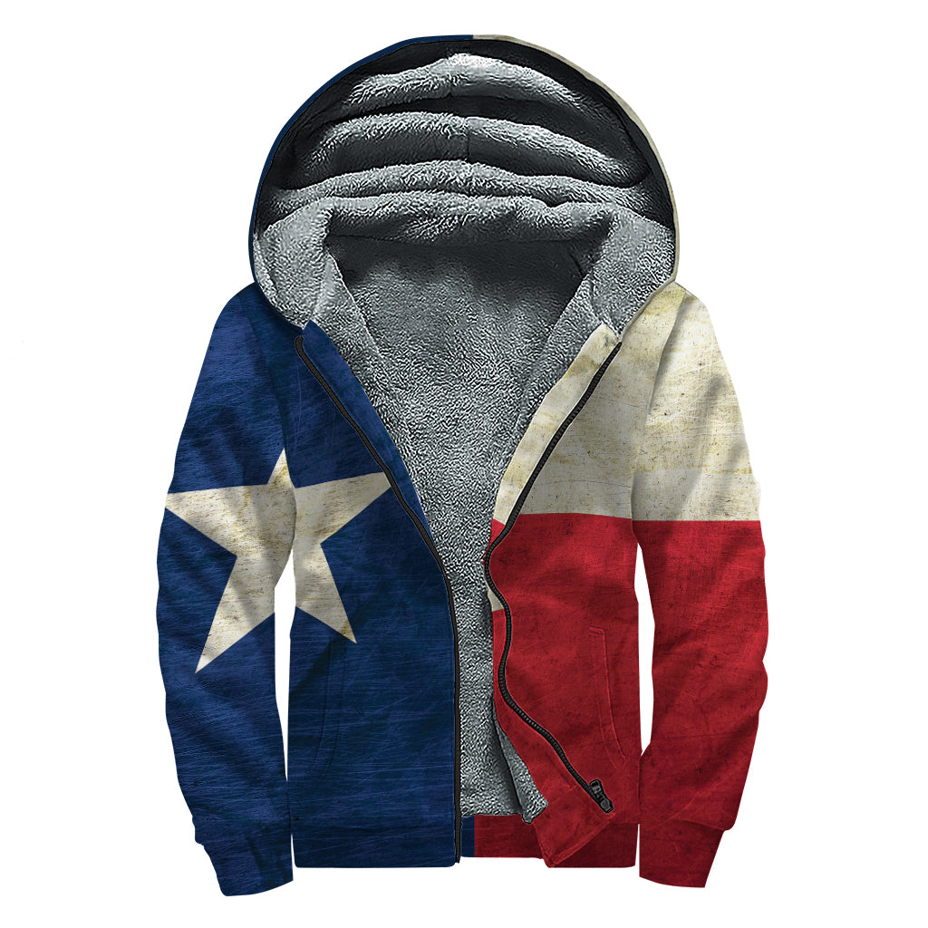 Texas Flag Print Sherpa Lined Zip Up Hoodie