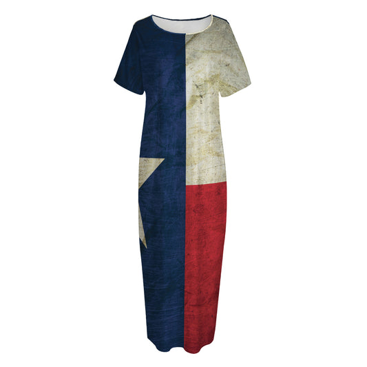 Texas Flag Print Short Sleeve Long Nightdress