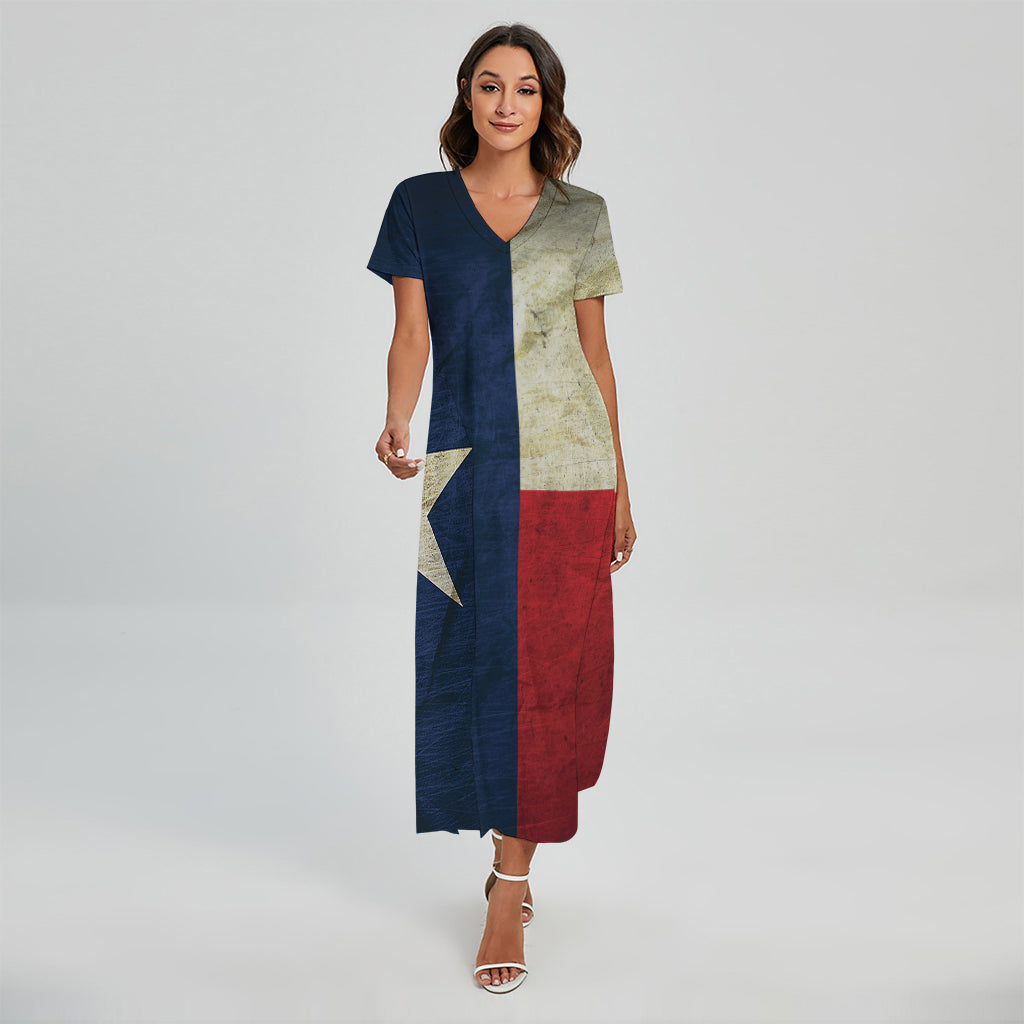 Texas Flag Print Short Sleeve Maxi Dress