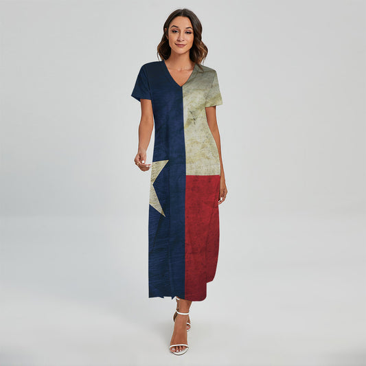 Texas Flag Print Short Sleeve Maxi Dress