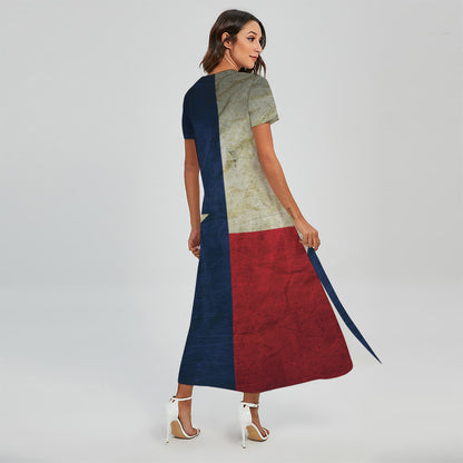 Texas Flag Print Short Sleeve Maxi Dress
