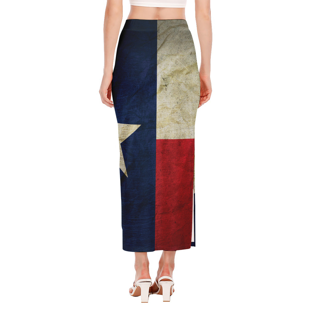 Texas Flag Print Side Slit Maxi Skirt