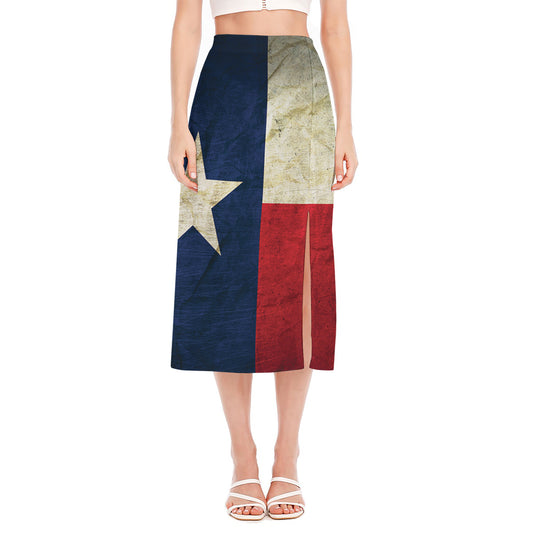 Texas Flag Print Side Slit Midi Skirt