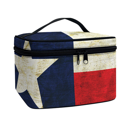 Texas Flag Print Travel Makeup Bag
