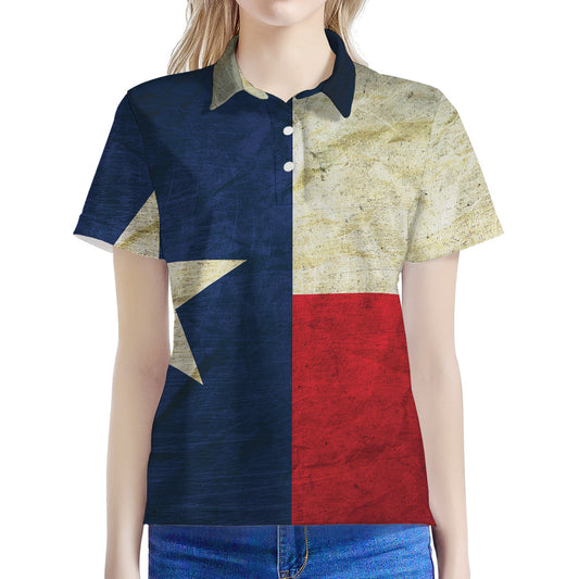 Texas Flag Print Women's Polo Shirt