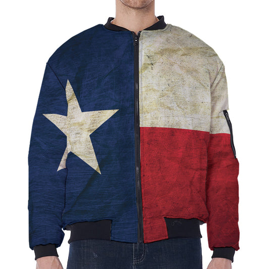 Texas Flag Print Zip Sleeve Bomber Jacket