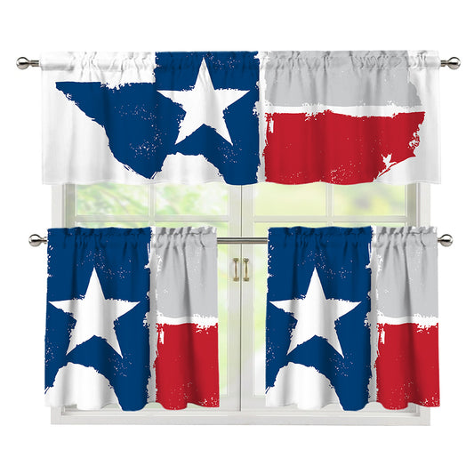 Texas State Flag Print 3 Piece Kitchen Curtains