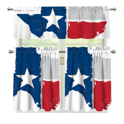 Texas State Flag Print 3 Piece Kitchen Curtains