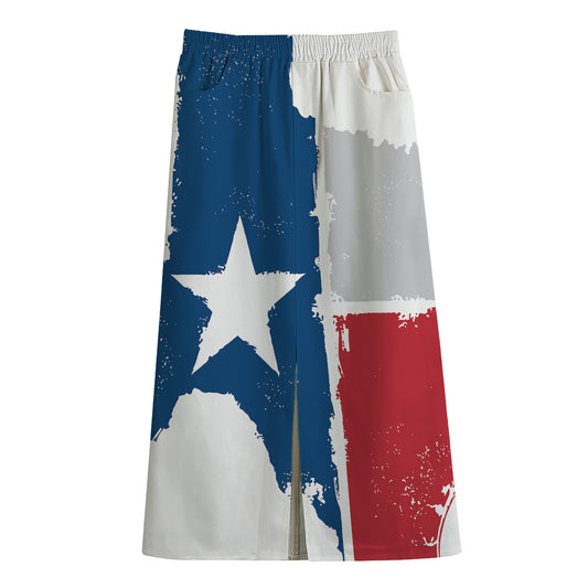 Texas State Flag Print Cotton Front Slit Maxi Skirt