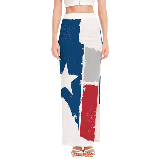 Texas State Flag Print High Slit Maxi Skirt