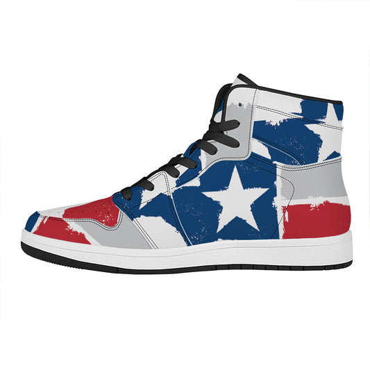 Texas State Flag Print High Top Leather Sneakers