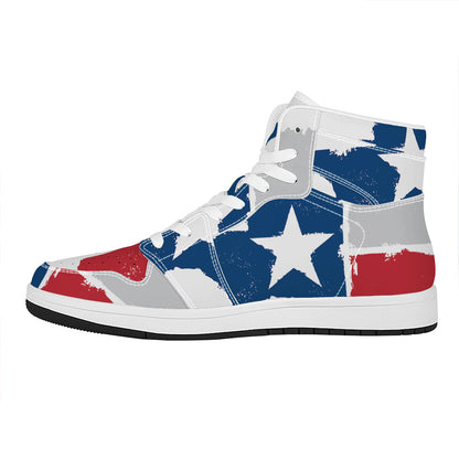 Texas State Flag Print High Top Leather Sneakers