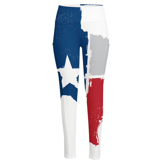 Texas State Flag Print High-Waisted Pocket Leggings