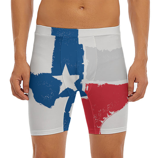 Texas State Flag Print Men's Long Boxer Briefs