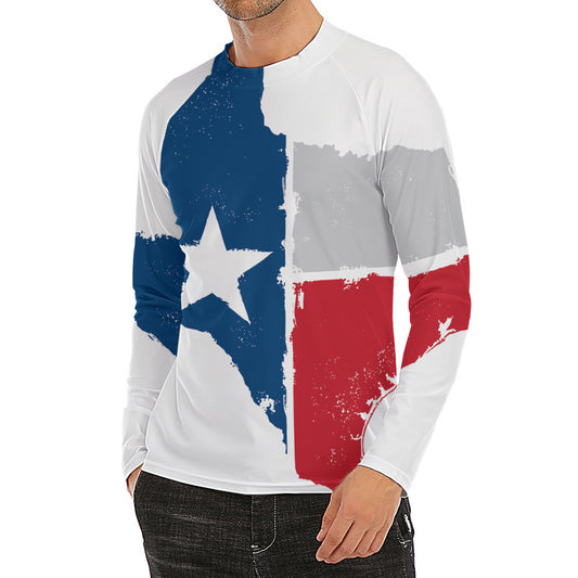 Texas State Flag Print Men's Long Sleeve Rash Guard