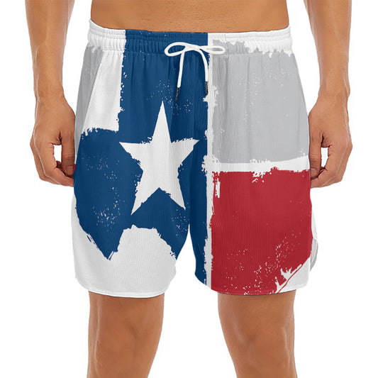 Texas State Flag Print Men's Split Running Shorts