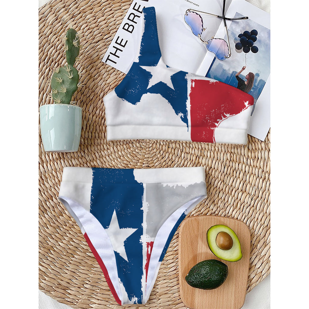 Texas State Flag Print One Shoulder Bikini Top