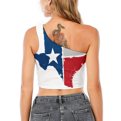 Texas State Flag Print One Shoulder Crop Top