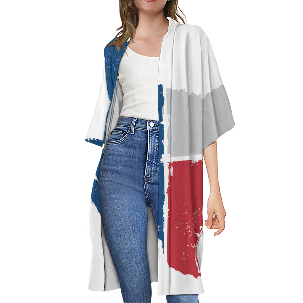 Texas State Flag Print Open Front Beach Cover Up