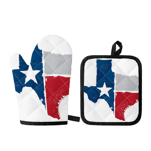 Texas State Flag Print Oven Mitt And Pot Holder Set