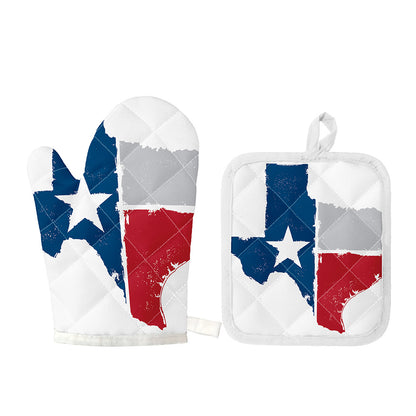 Texas State Flag Print Oven Mitt And Pot Holder Set