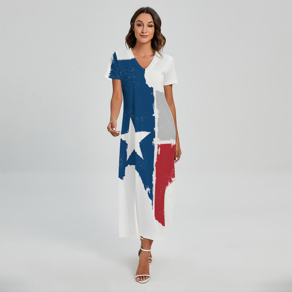 Texas State Flag Print Short Sleeve Maxi Dress
