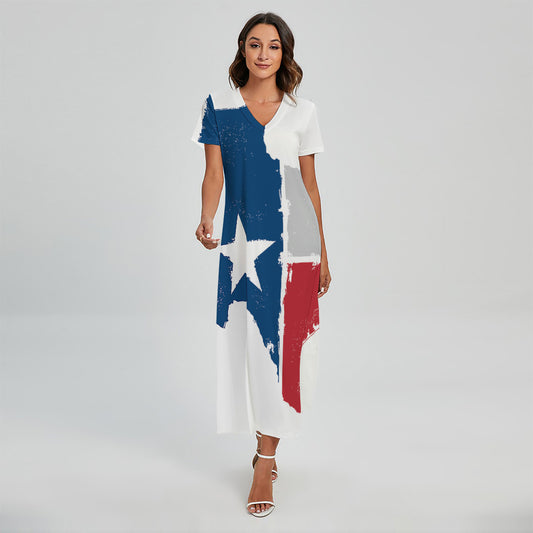 Texas State Flag Print Short Sleeve Maxi Dress