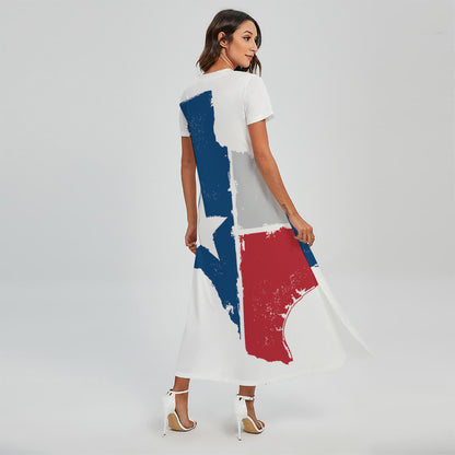 Texas State Flag Print Short Sleeve Maxi Dress