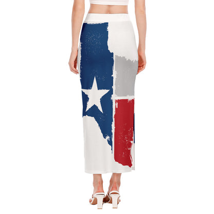 Texas State Flag Print Side Slit Maxi Skirt