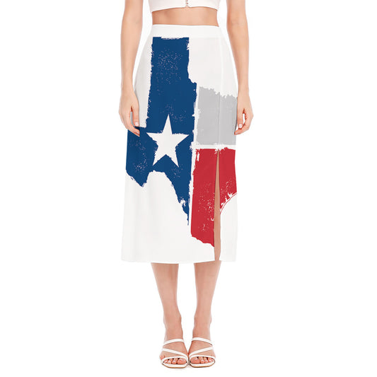 Texas State Flag Print Side Slit Midi Skirt