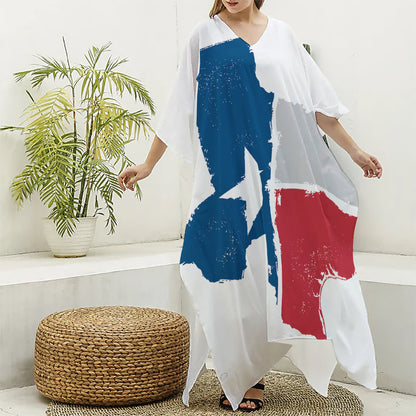 Texas State Flag Print Silk V-Neck Kaftan Dress