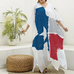 Texas State Flag Print Silk V-Neck Kaftan Dress