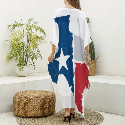 Texas State Flag Print Silk V-Neck Kaftan Dress