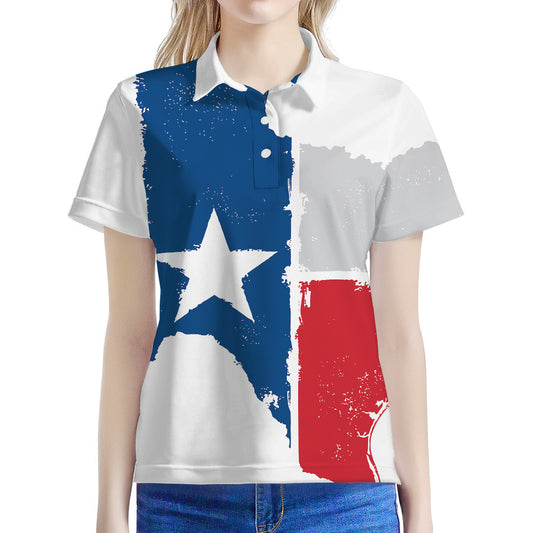 Texas State Flag Print Women's Polo Shirt